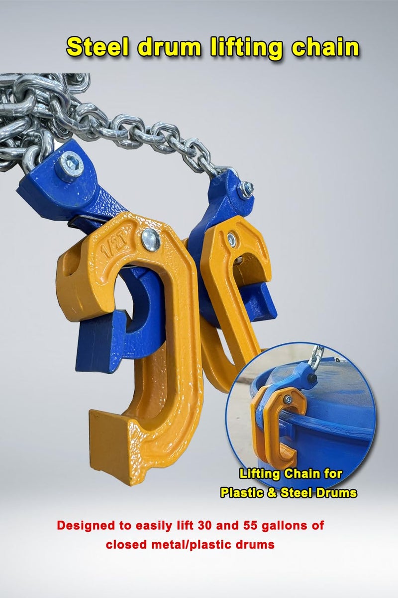 BORUI 1Ton Barrel Lifting Chain for Plastic & Steel Drums 2204LBS 20in Length, 2 Hooks Chain Drum Lifter Barrel clamp for 30 & 55 Gallon Metal/Plastic Drum Barrel, Fits for Crane, Forklift【1T- 2Hooks】 - Image 4